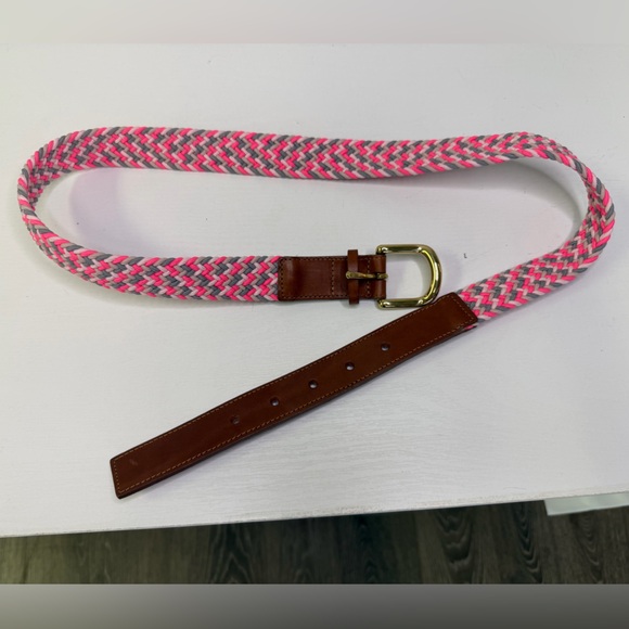 NWT Y2K J Crew braided pink grey woven elastic belt with Leather accents Sz M - Picture 4 of 4